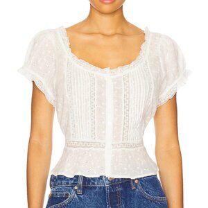 RIXO Sandi Lace Eyelet Cotton Blouse 4 White